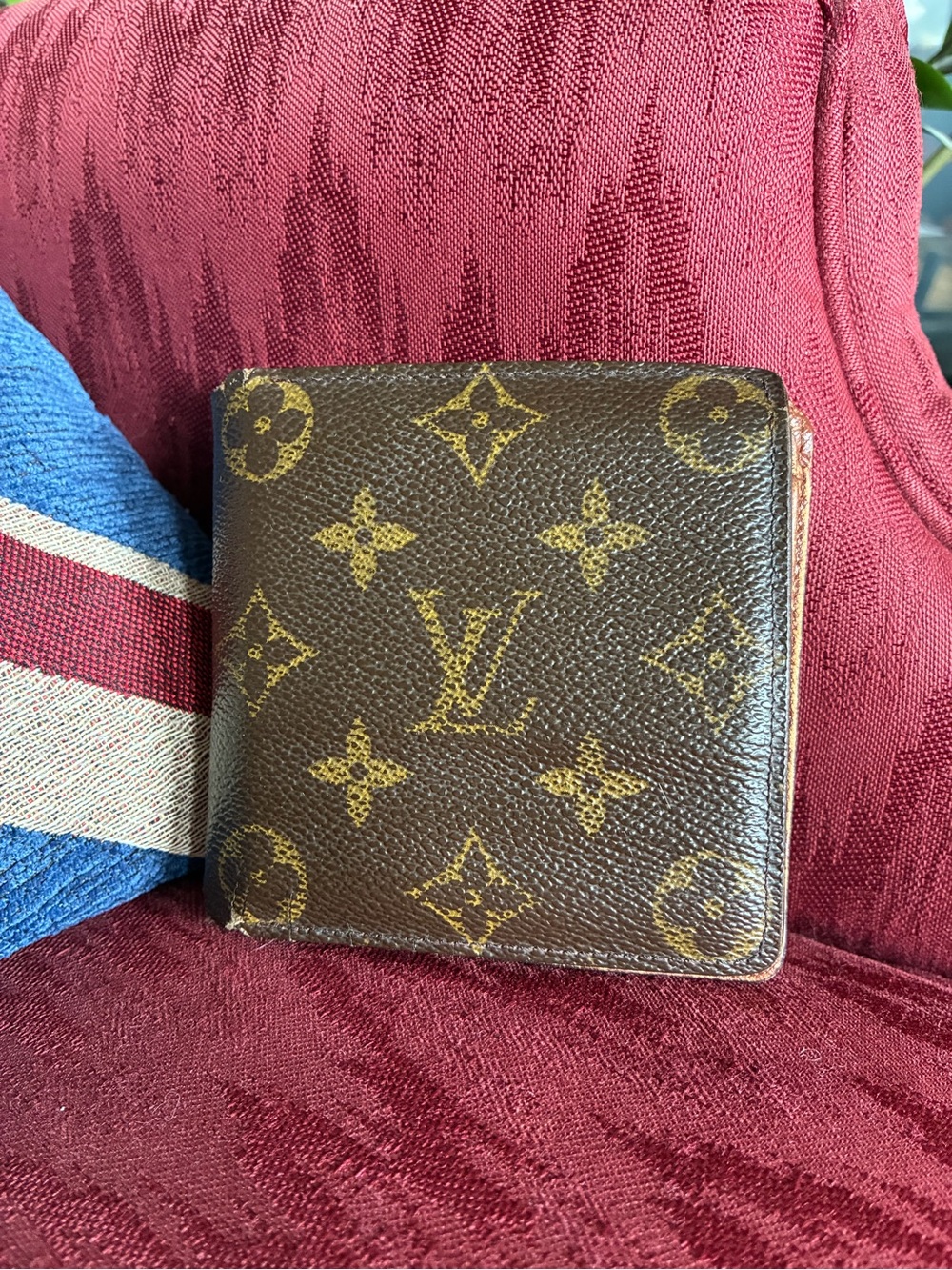 Louis Vuitton Brown Monogram Canvas Flap Wallet- see notes